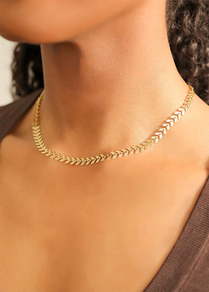 18K Gold PVD Stainless Steel Chevron Chain Necklace