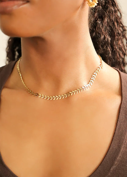 18K Gold PVD Stainless Steel Chevron Chain Necklace