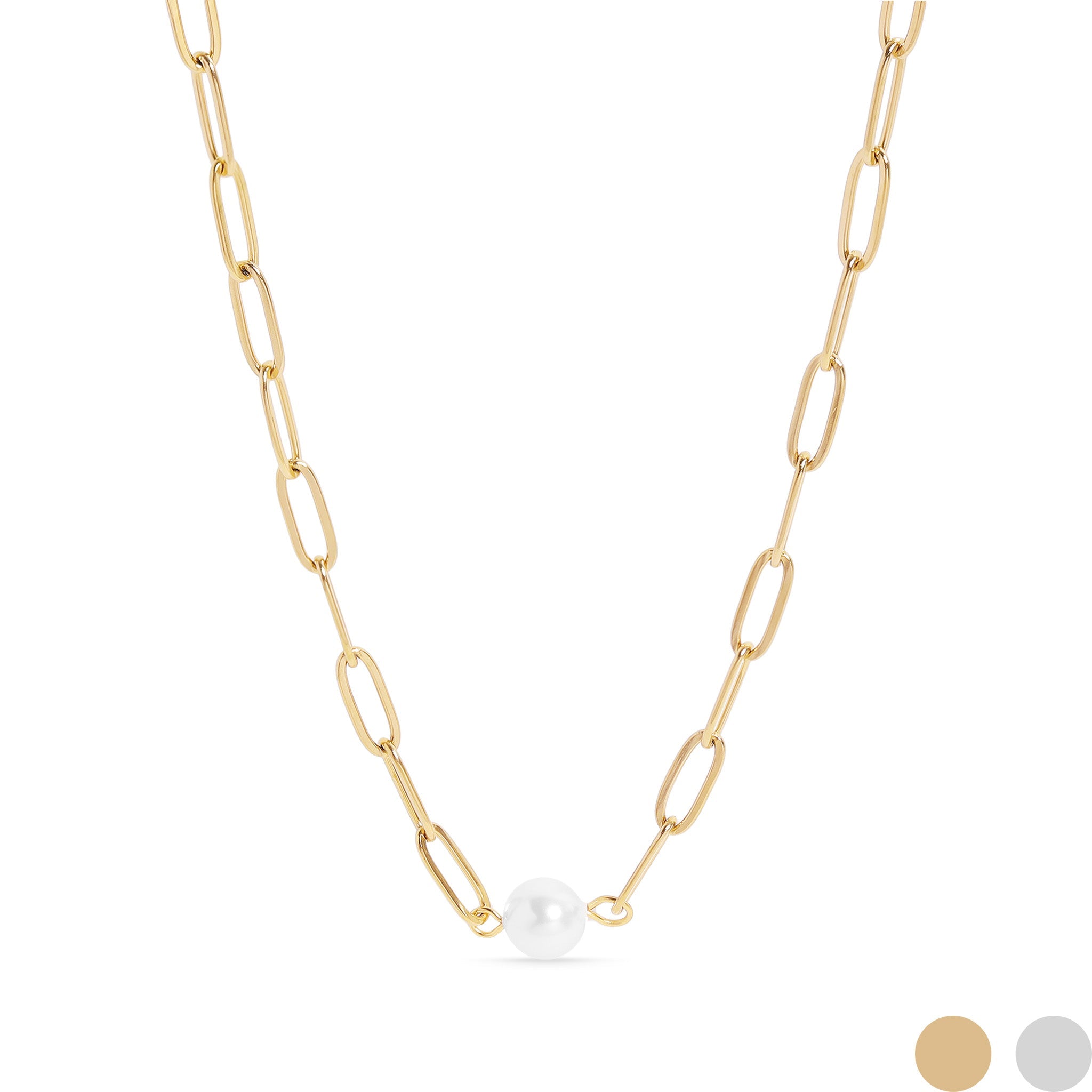 18K Gold PVD Stainless Steel Paperclip Necklace With Pearl