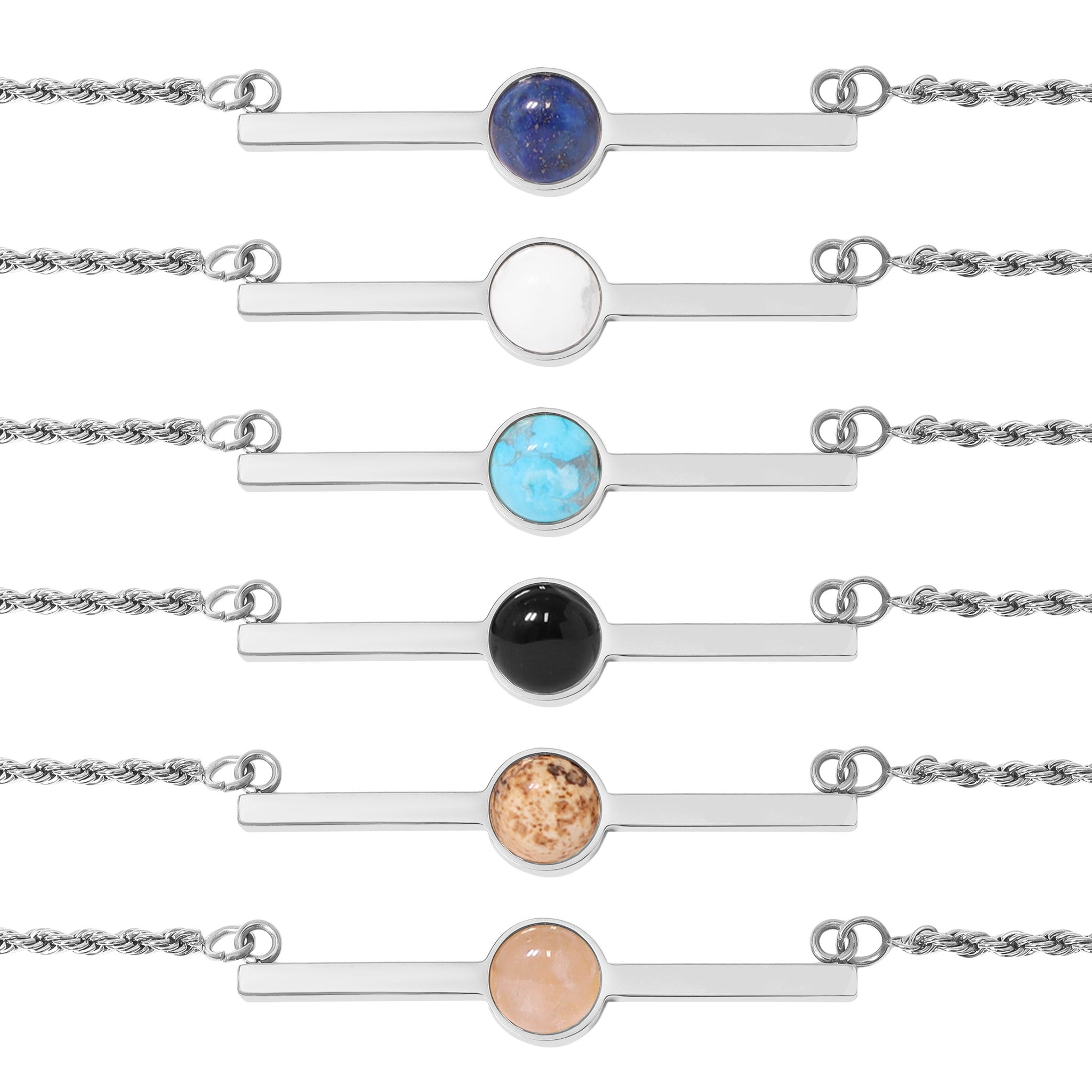 18K Gold PVD Stainless Steel Semi Precious Natural Stone Bar Necklace