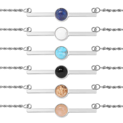 18K Gold PVD Stainless Steel Semi Precious Natural Stone Bar Necklace
