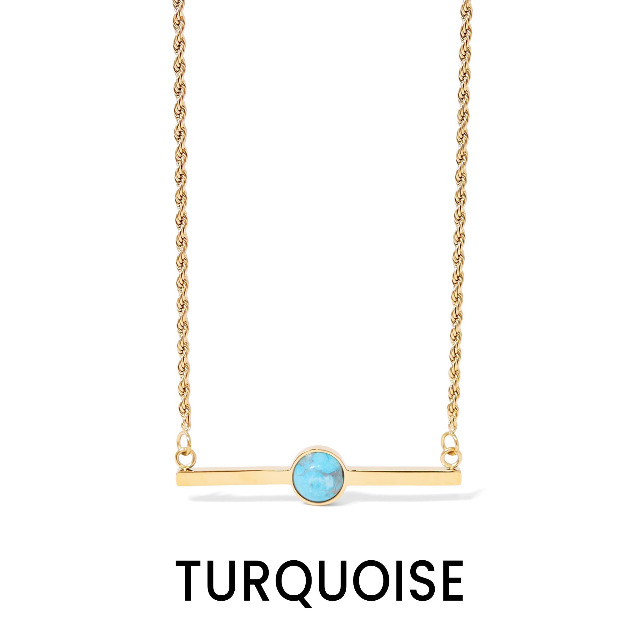 18K Gold PVD Stainless Steel Semi Precious Natural Stone Bar Necklace