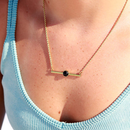 18K Gold PVD Stainless Steel Semi Precious Natural Stone Bar Necklace
