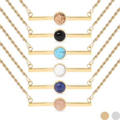 18K Gold PVD Stainless Steel Semi Precious Natural Stone Bar Necklace