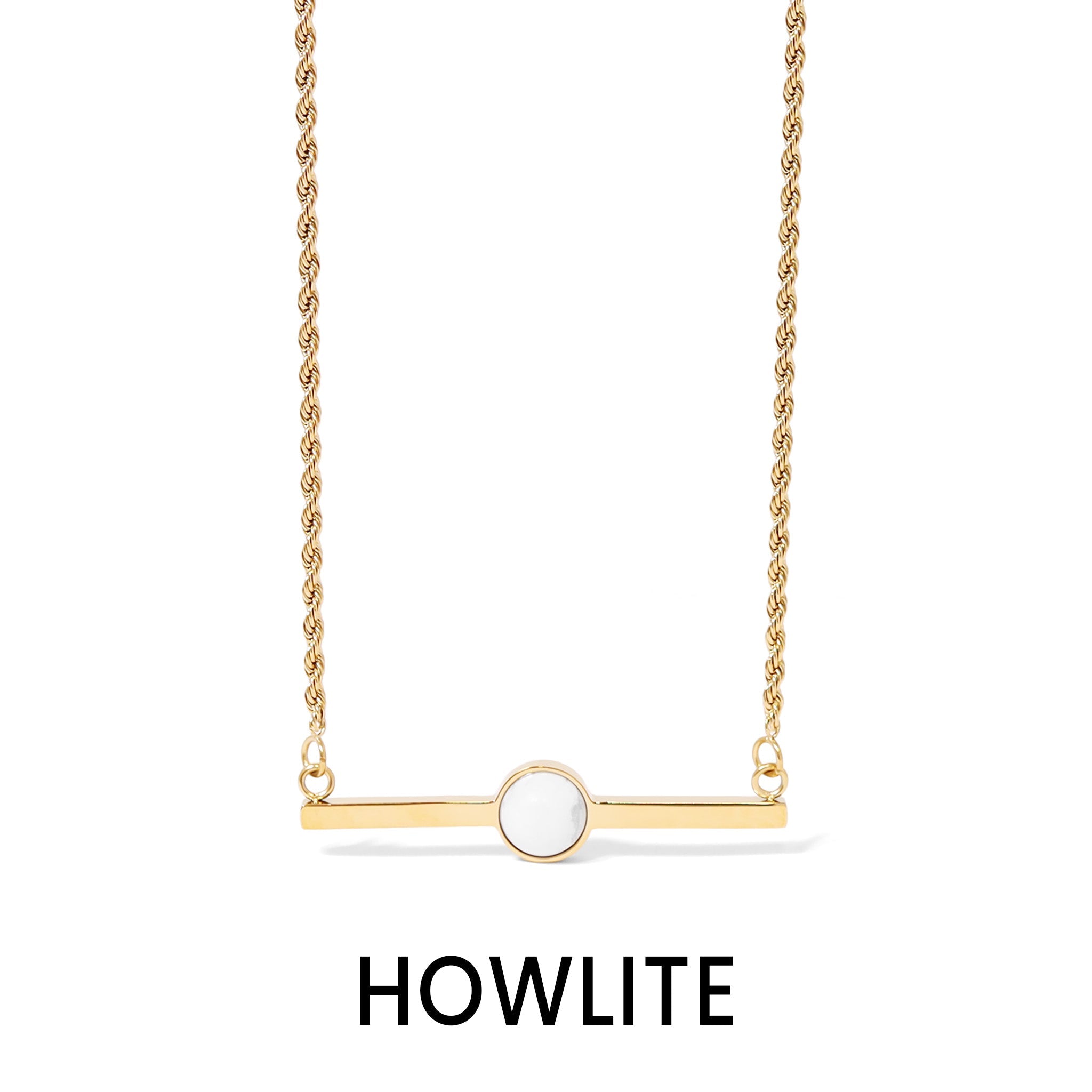 18K Gold PVD Stainless Steel Semi Precious Natural Stone Bar Necklace