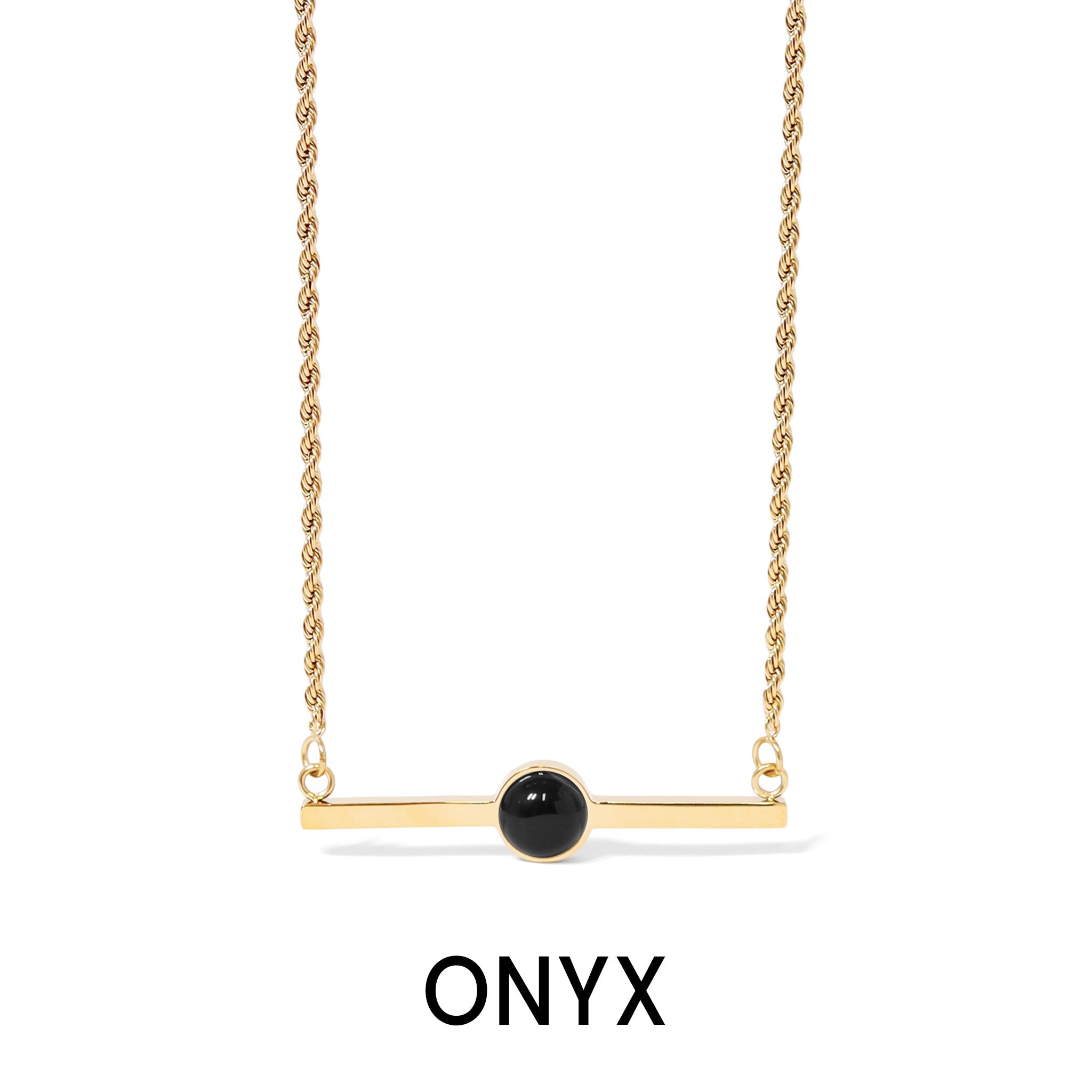 18K Gold PVD Stainless Steel Semi Precious Natural Stone Bar Necklace