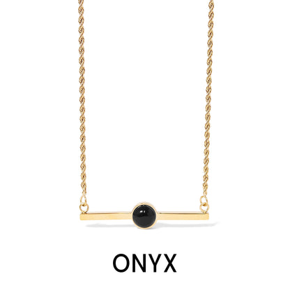 18K Gold PVD Stainless Steel Semi Precious Natural Stone Bar Necklace