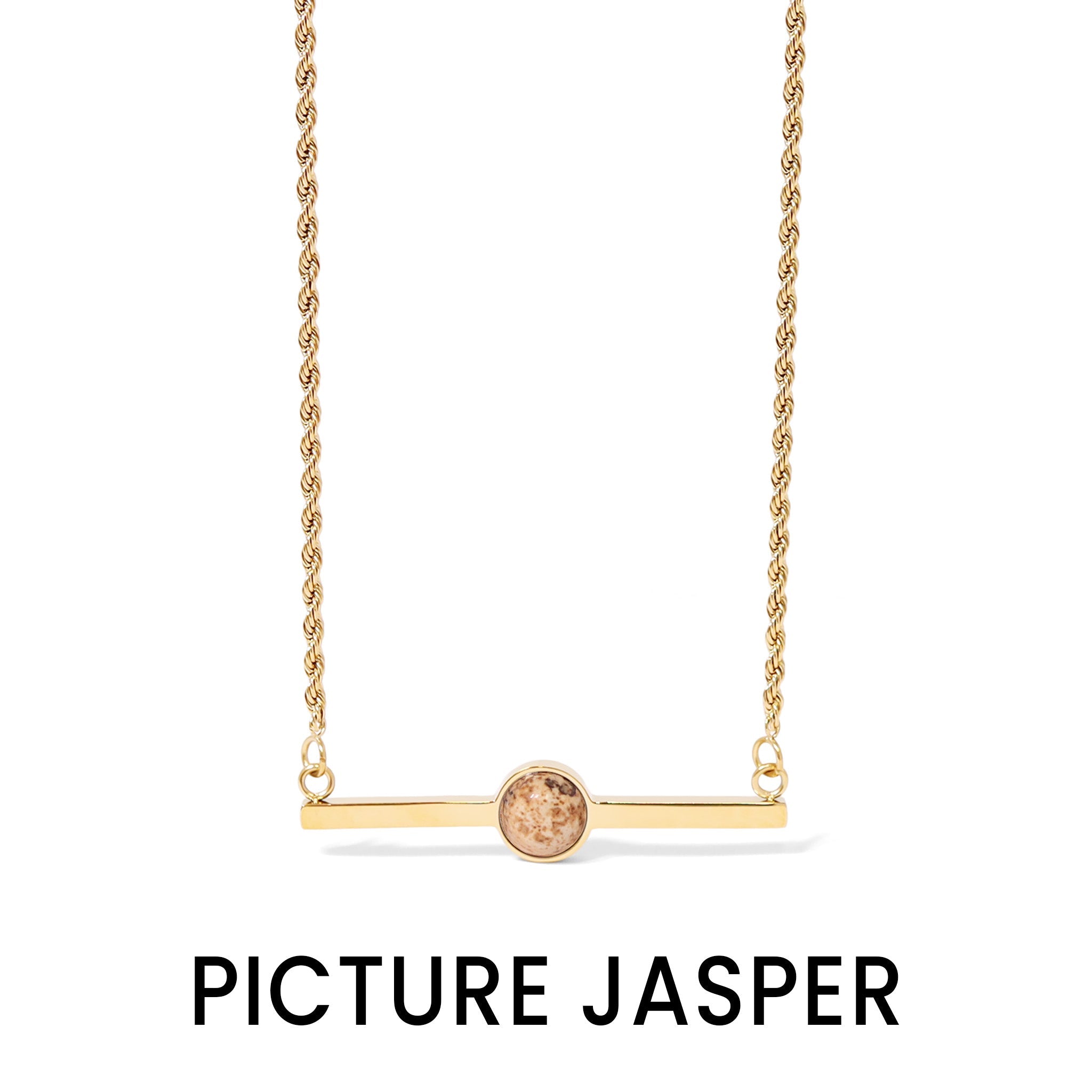 18K Gold PVD Stainless Steel Semi Precious Natural Stone Bar Necklace