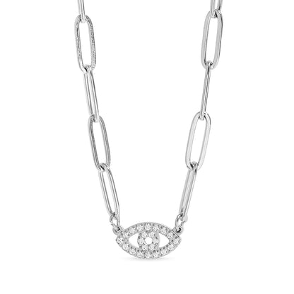 18K Gold PVD Stainless Steel Stone "Evil Eye" Paperclip Chain Necklace