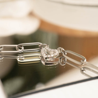18K Gold PVD Stainless Steel Stone "Heart" Paperclip Chain Bracelet
