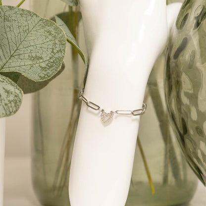 18K Gold PVD Stainless Steel Stone "Heart" Paperclip Chain Bracelet