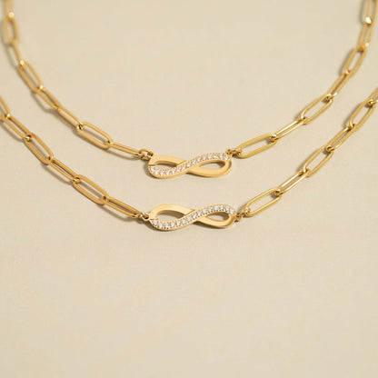 18K Gold PVD Stainless Steel Stone "Infinity" Paperclip Chain Necklace