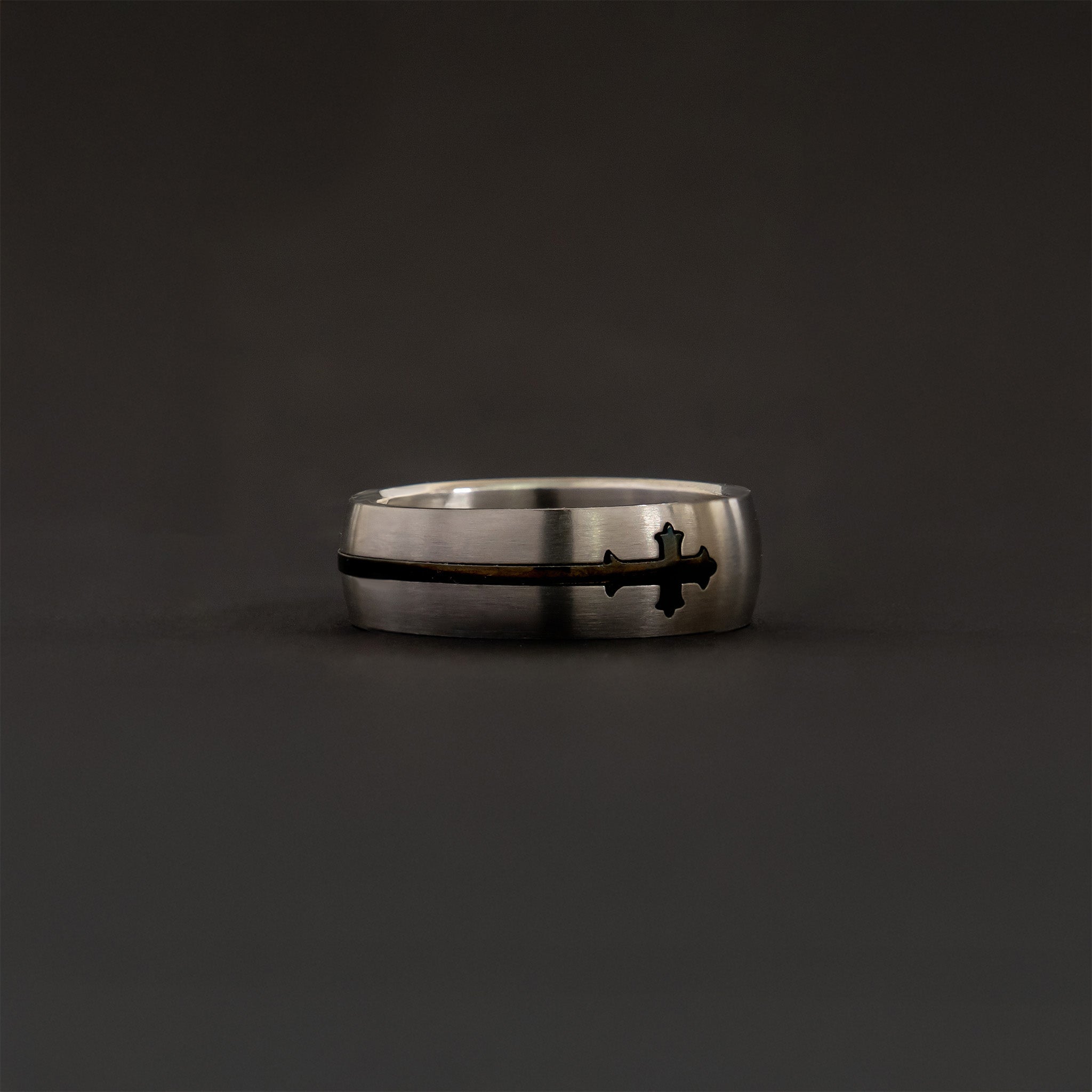 Highly Polished Black Cross Stainless Steel Ring