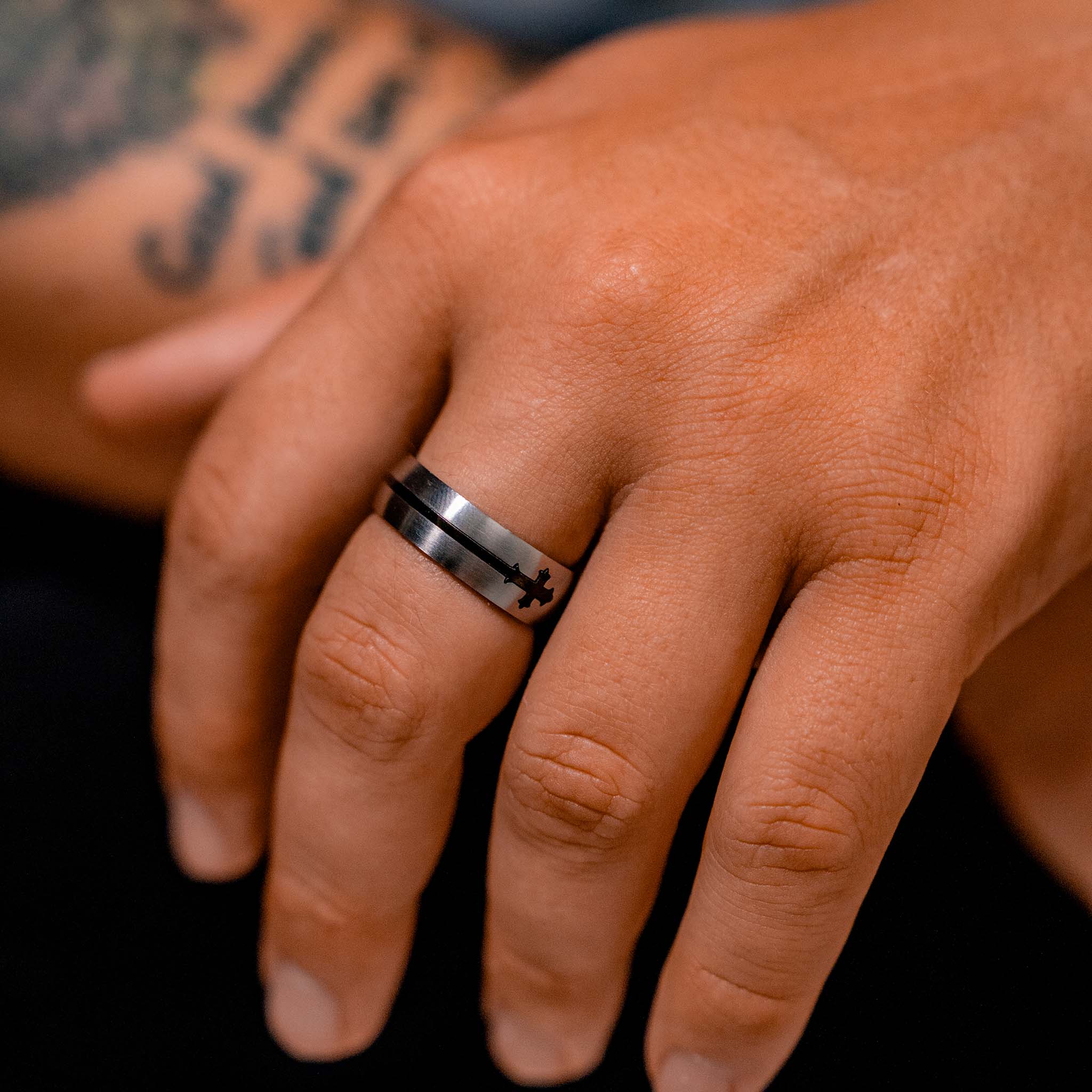 Highly Polished Black Cross Stainless Steel Ring