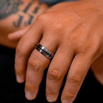 Highly Polished Black Cross Stainless Steel Ring