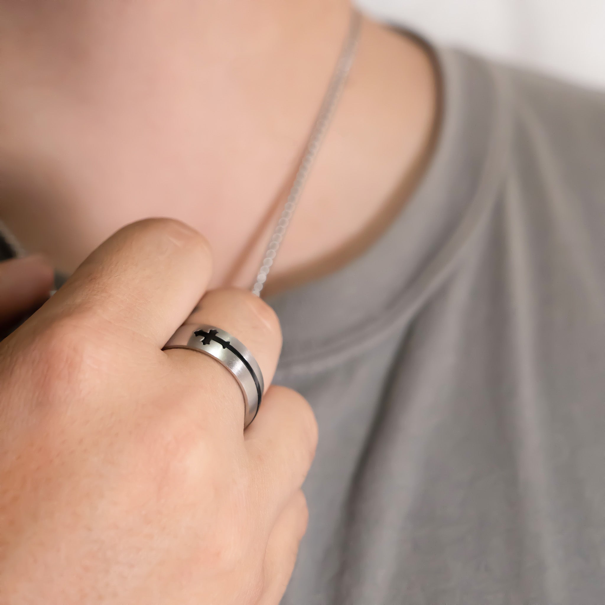 Highly Polished Black Cross Stainless Steel Ring