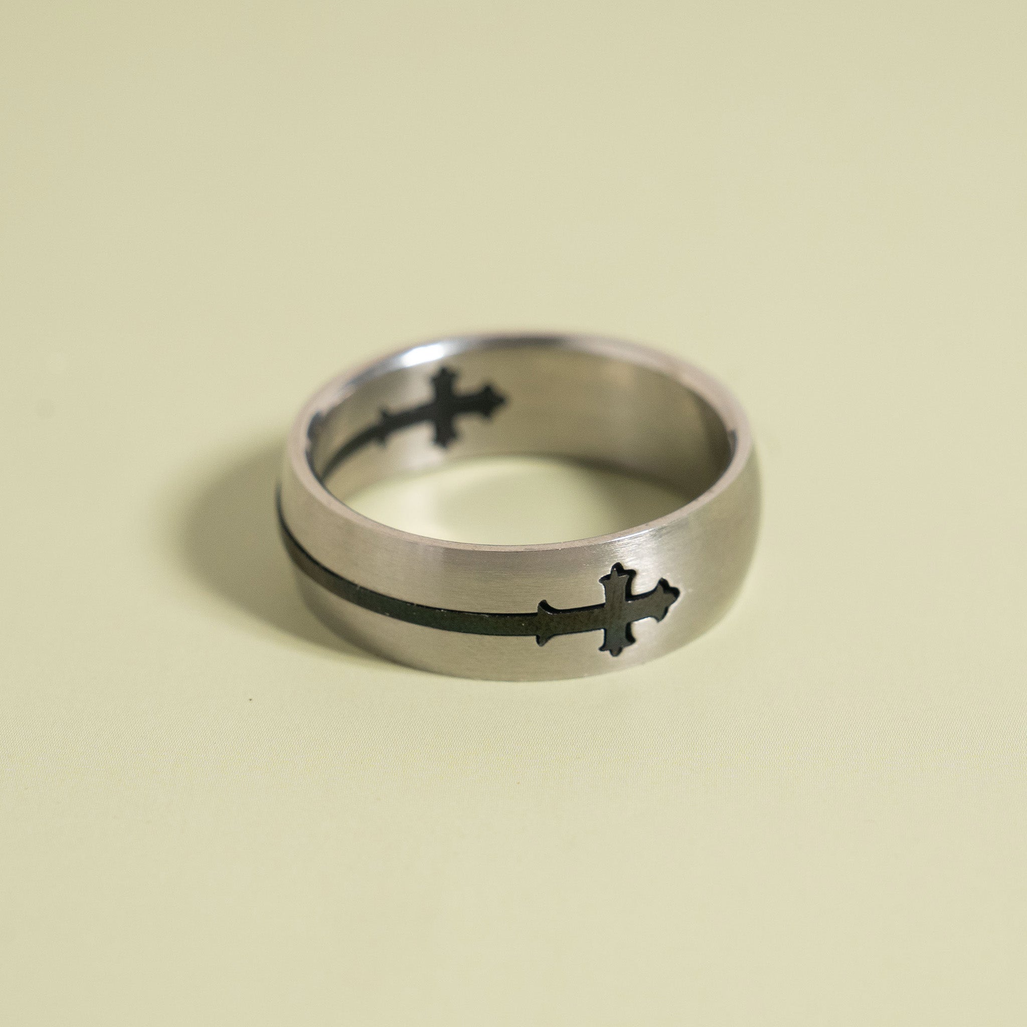 Highly Polished Black Cross Stainless Steel Ring