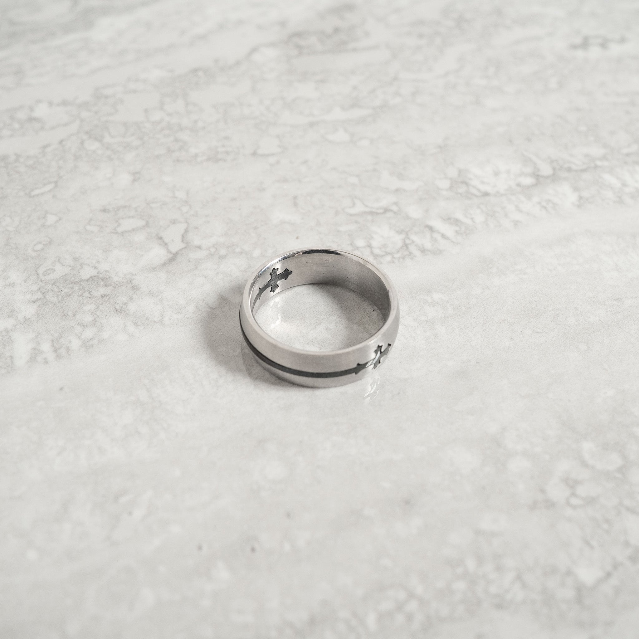 Highly Polished Black Cross Stainless Steel Ring