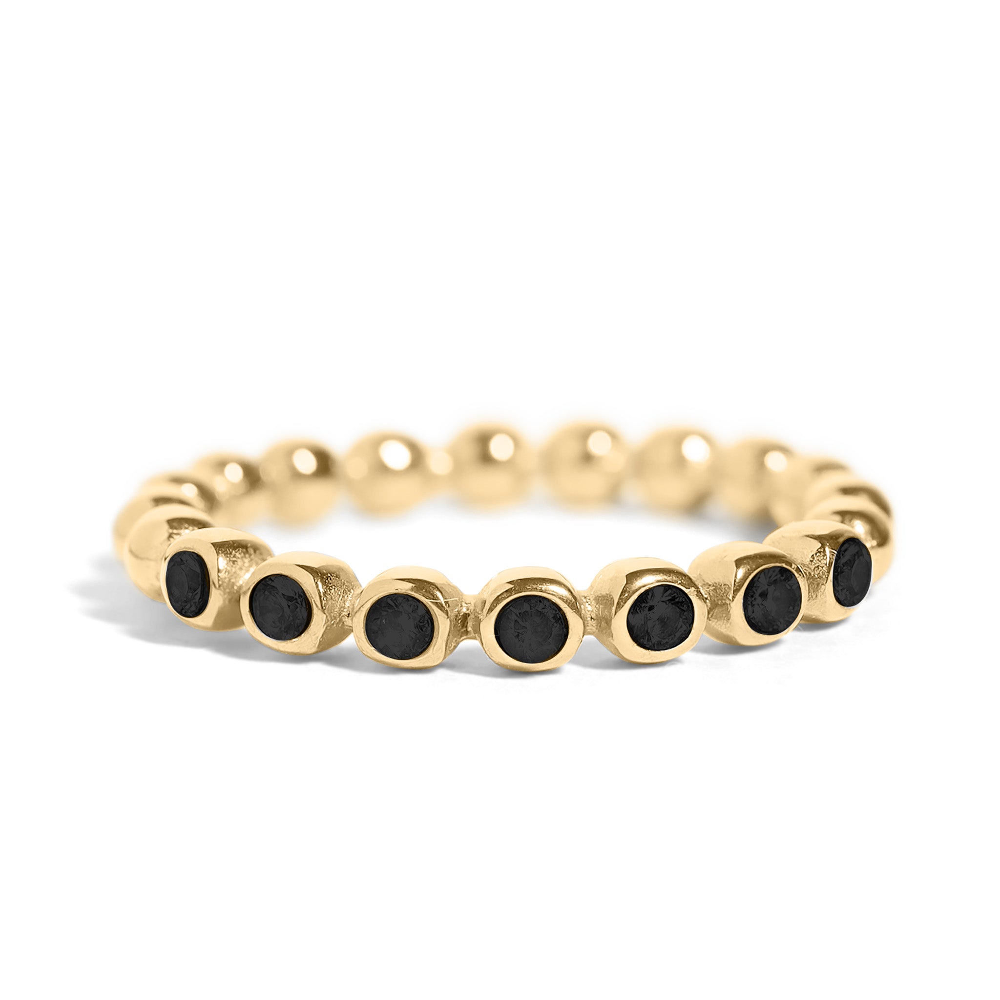 18K Gold PVD Stainless Steel Beaded CZ Stacking Ring