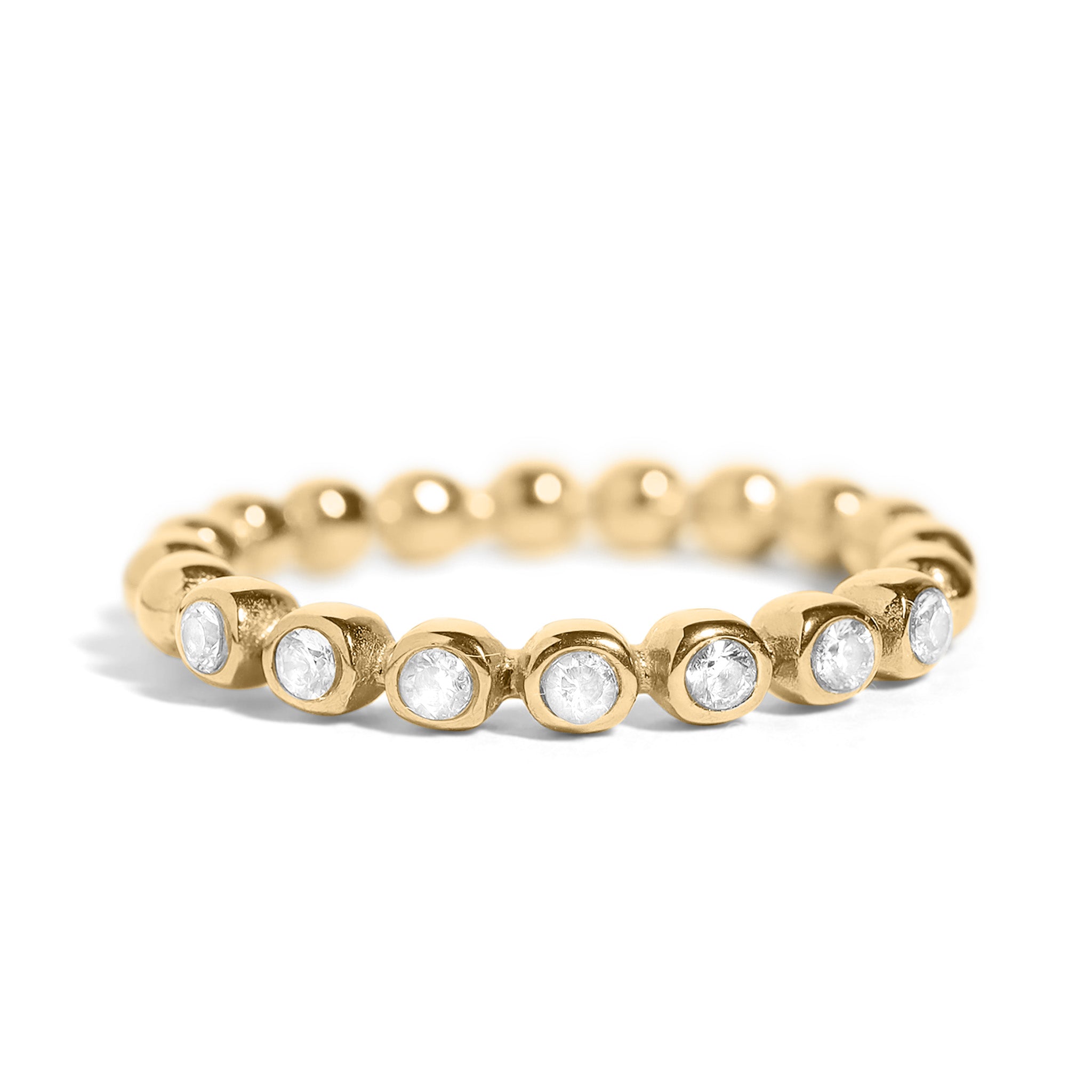 18K Gold PVD Stainless Steel Beaded CZ Stacking Ring