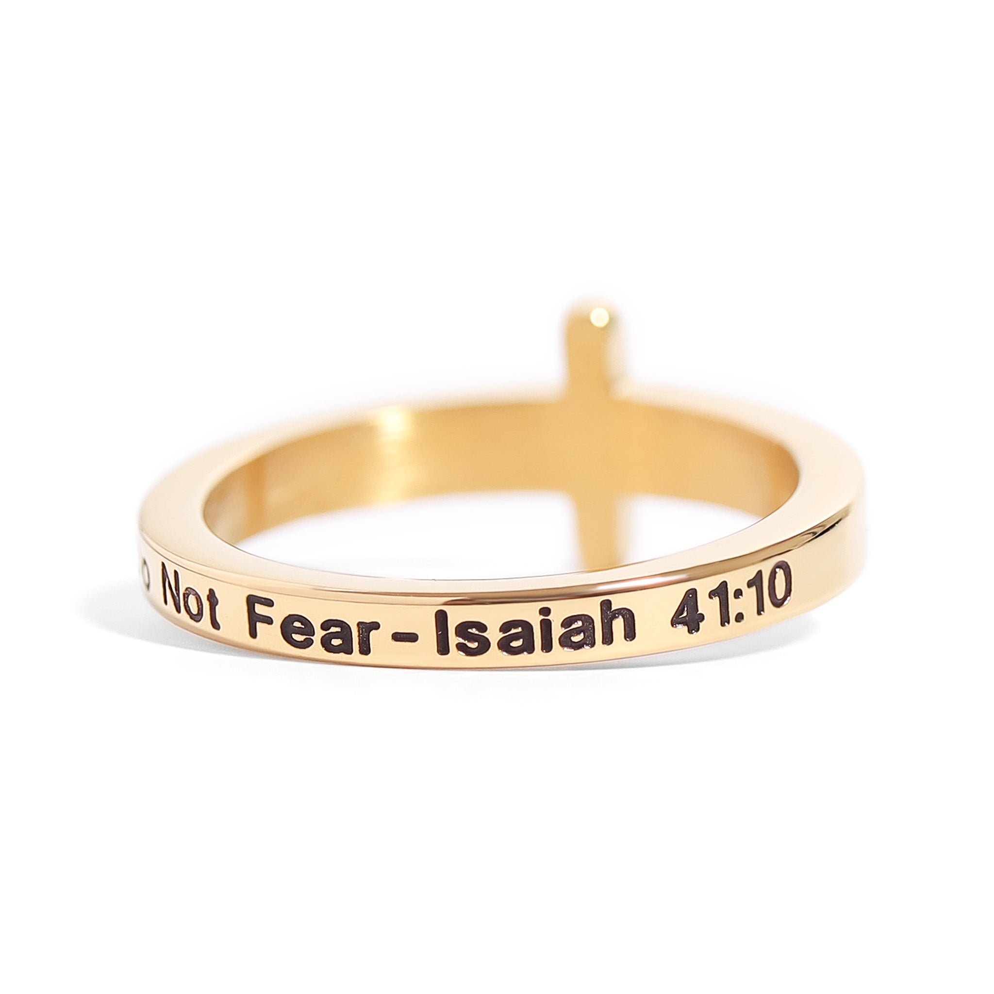 18K Gold PVD Stainless Steel Cross CZ Stone Engraved Stacking Ring