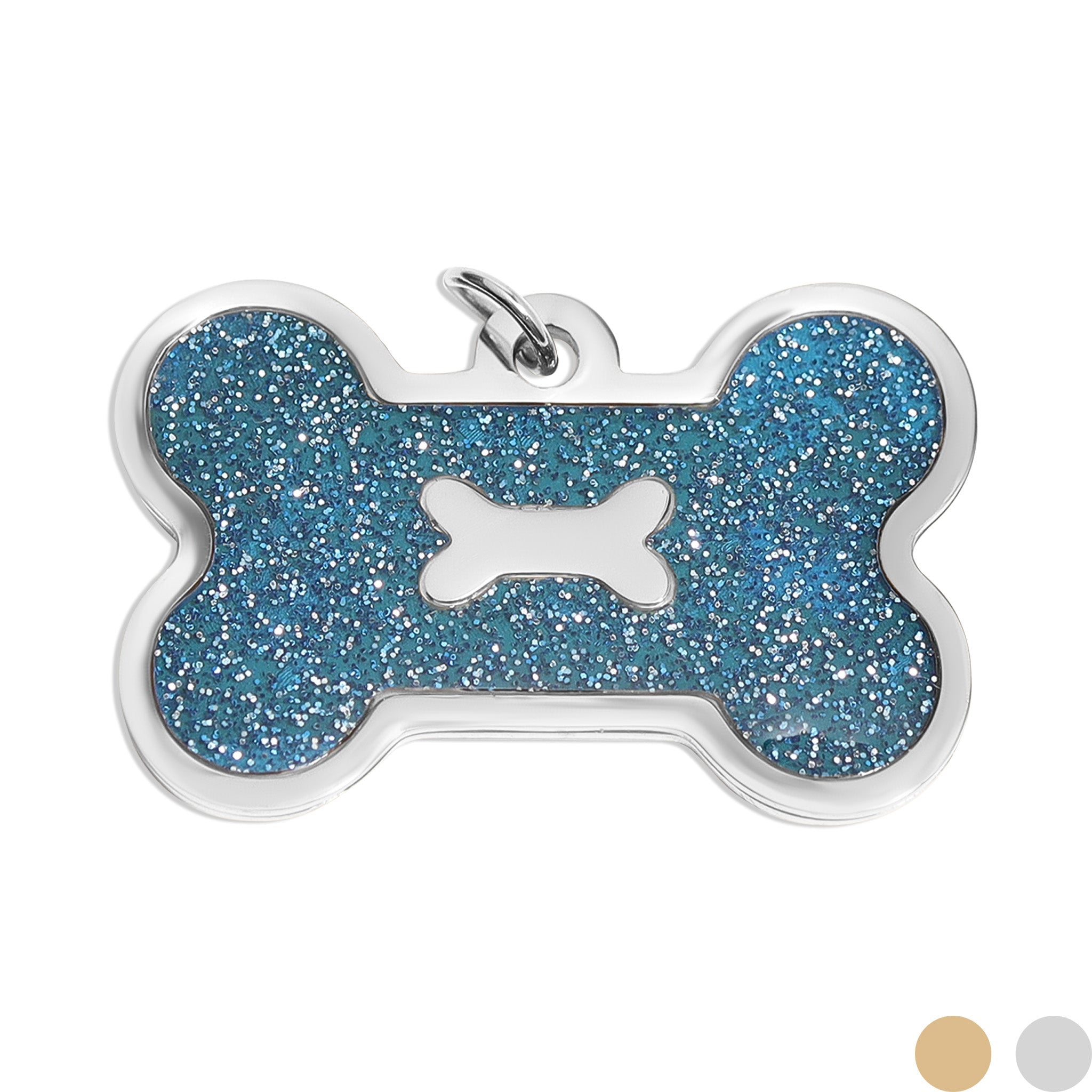 18K Gold PVD Stainless Steel Large Dog Bone Pet Tag With Glitter Epoxy