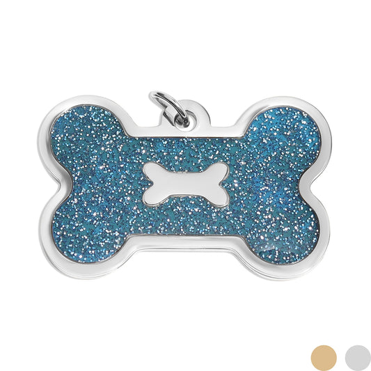 18K Gold PVD Stainless Steel Large Dog Bone Pet Tag With Glitter Epoxy
