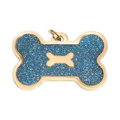 18K Gold PVD Stainless Steel Large Dog Bone Pet Tag With Glitter Epoxy