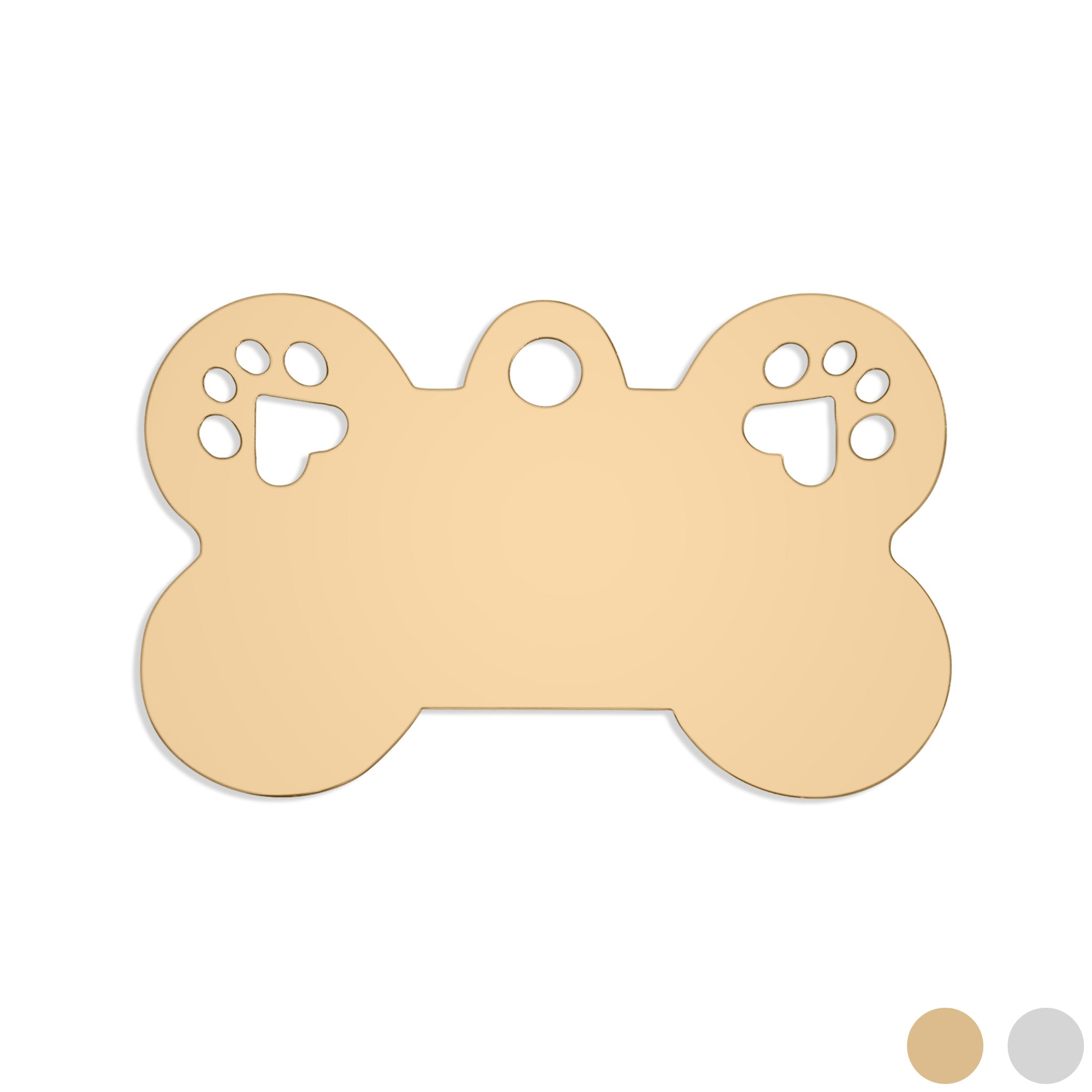18K Gold PVD Blank Stainless Steel Dog Bone Paw Print Pet Tag