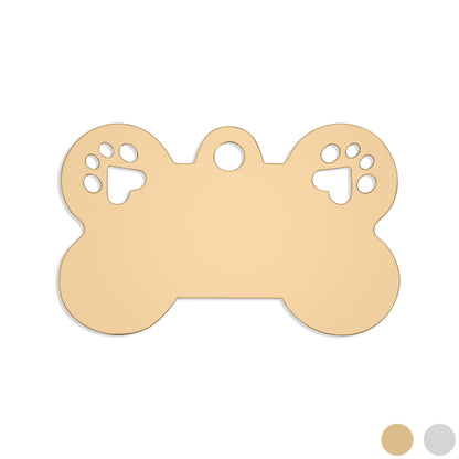 18K Gold PVD Blank Stainless Steel Dog Bone Paw Print Pet Tag