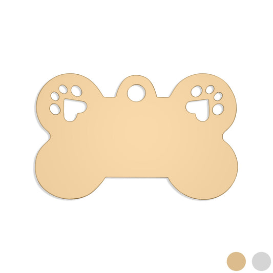 18K Gold PVD Blank Stainless Steel Dog Bone Paw Print Pet Tag