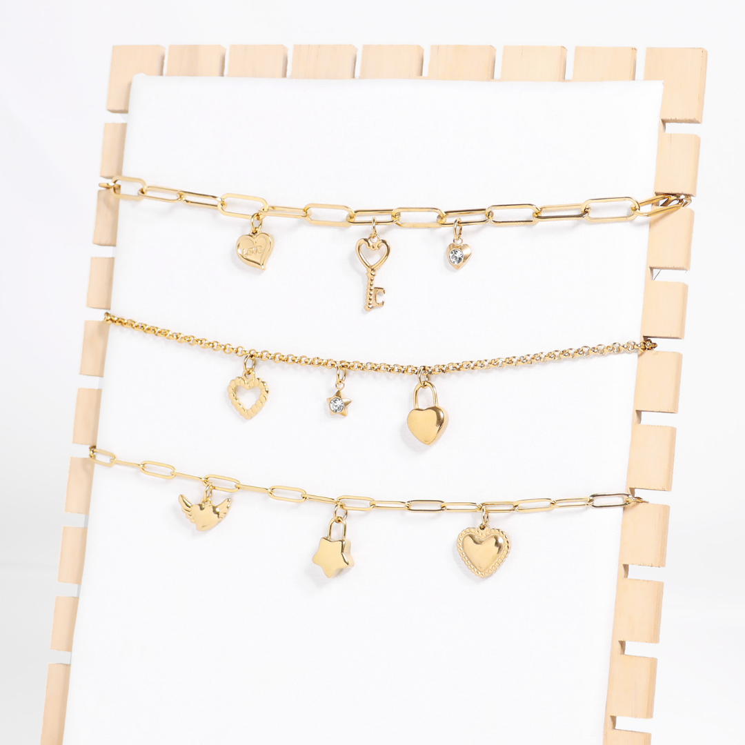 18K Gold PVD Stainless Steel Love & Friendship Charm Set