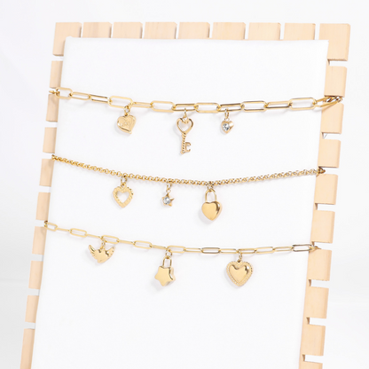 18K Gold PVD Stainless Steel Love & Friendship Charm Set