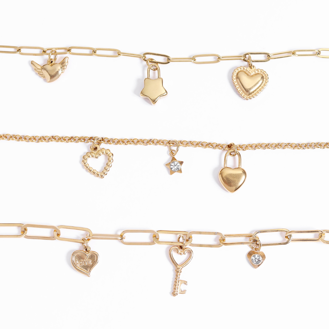 18K Gold PVD Stainless Steel Love & Friendship Charm Set
