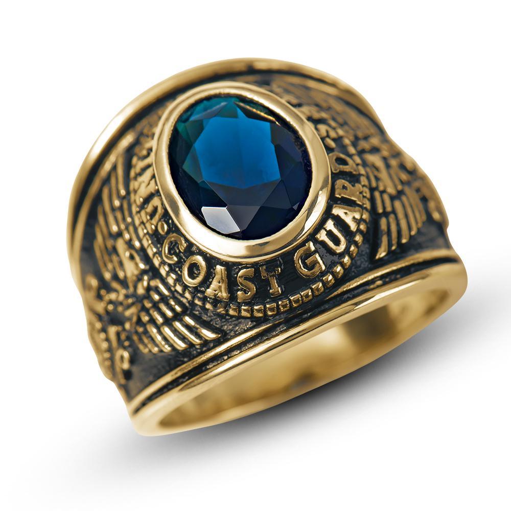 Gold United States Coast Guard Blue Center Stainless Steel Ring