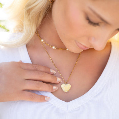 18K Gold PVD Stainless Steel Pearl Station Paperclip Chain Necklace