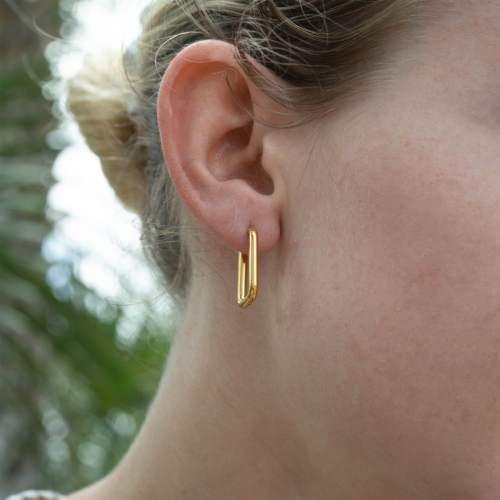 18K Gold PVD Stainless Steel Rounded Rectangle Huggie Earrings