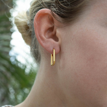 18K Gold PVD Stainless Steel Rounded Rectangle Huggie Earrings