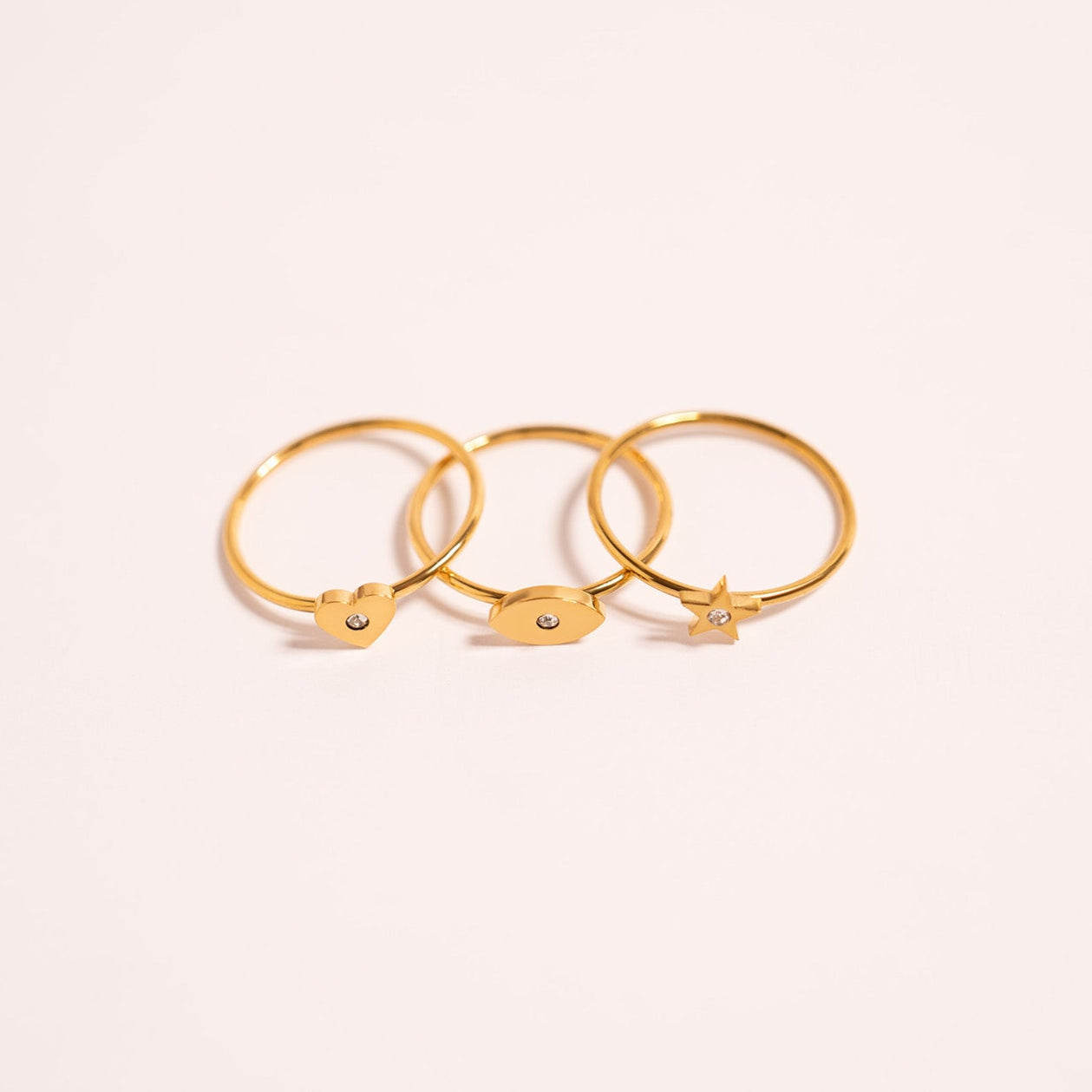 18K Gold PVD Stainless Steel CZ Stone Heart Symbol Ring