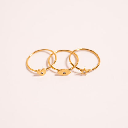 18K Gold PVD Stainless Steel CZ Stone Heart Symbol Ring