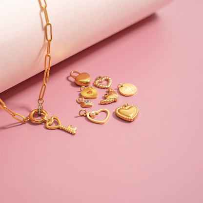 18K Gold PVD Stainless Steel Beaded Trim Heart Charm