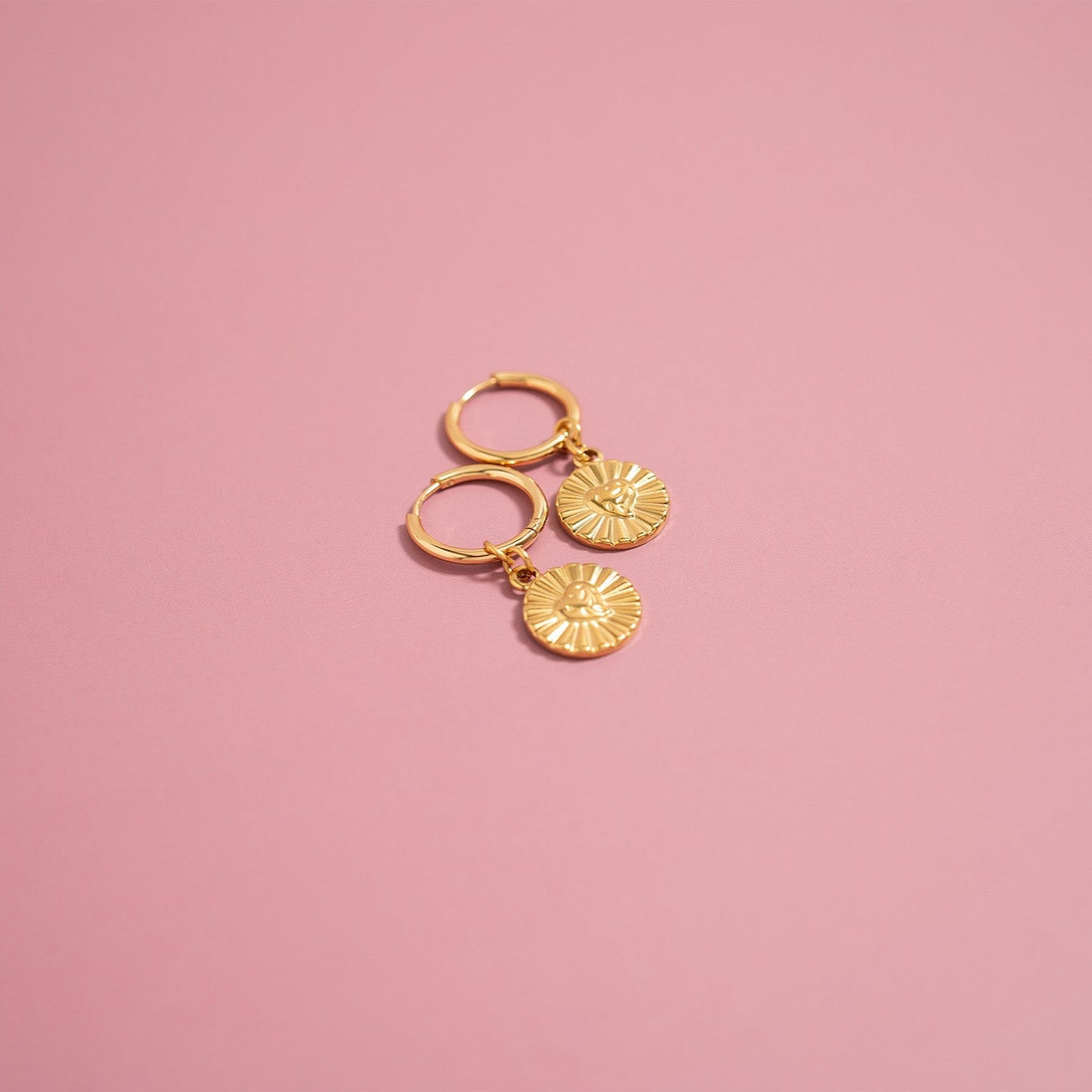 18K Gold PVD Sunburst Heart Huggie Earring
