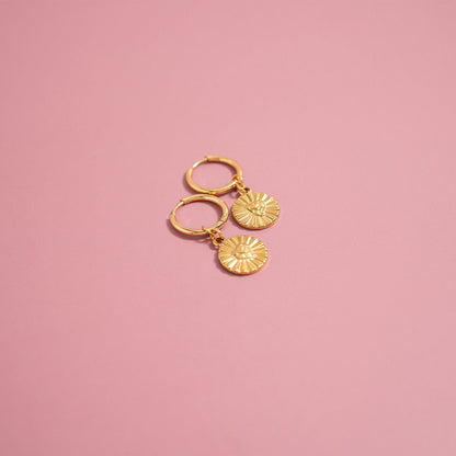 18K Gold PVD Sunburst Heart Huggie Earring