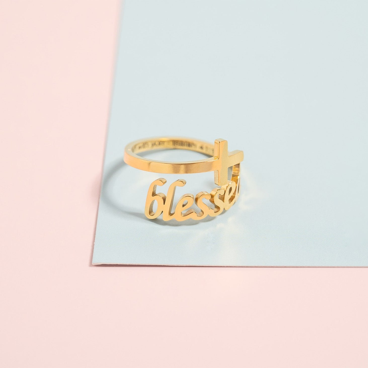18K Gold PVD Stainless Steel Adjustable "Blessed" Ring