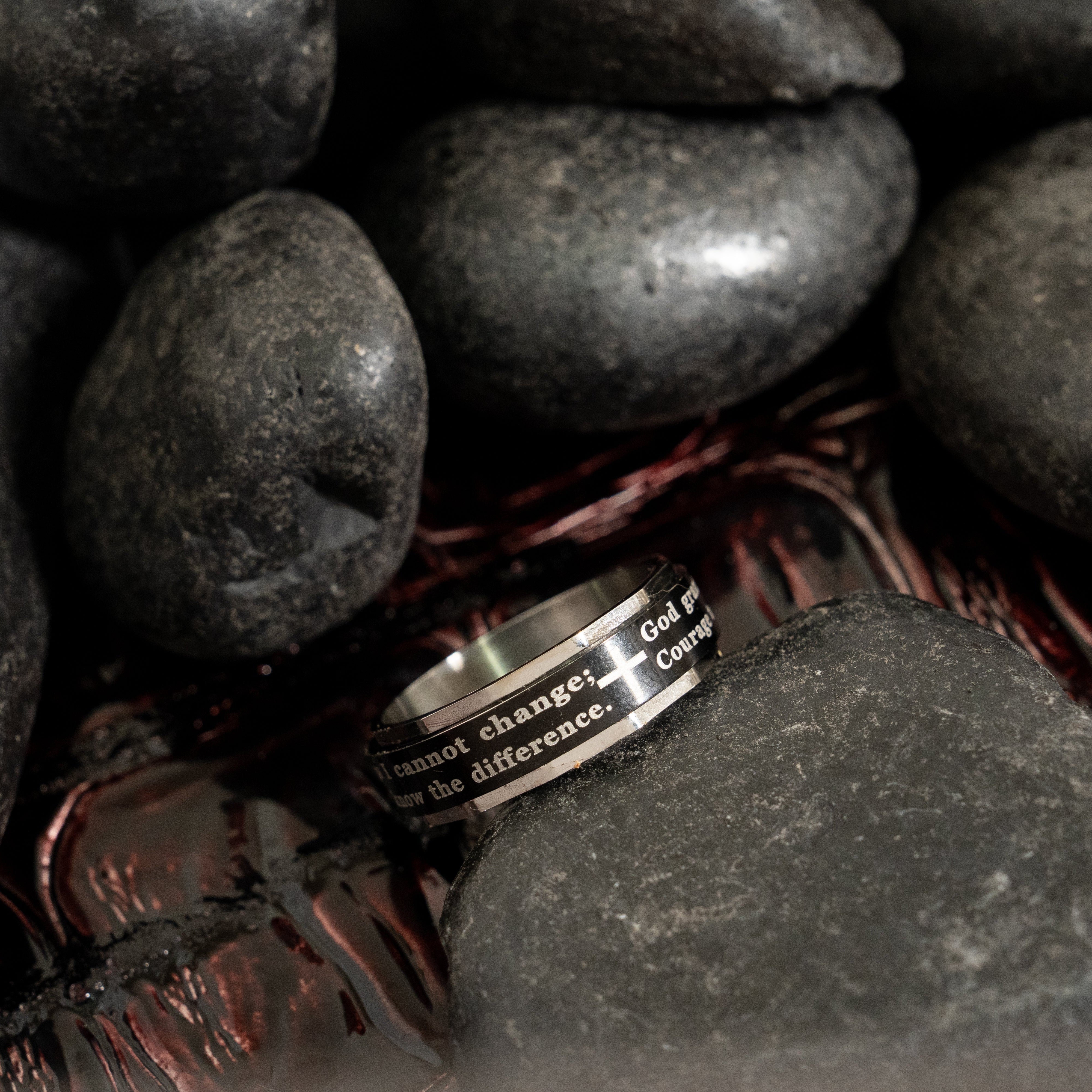 Highly Polished Stainless Steel Serenity Prayer Spinner Center Ring