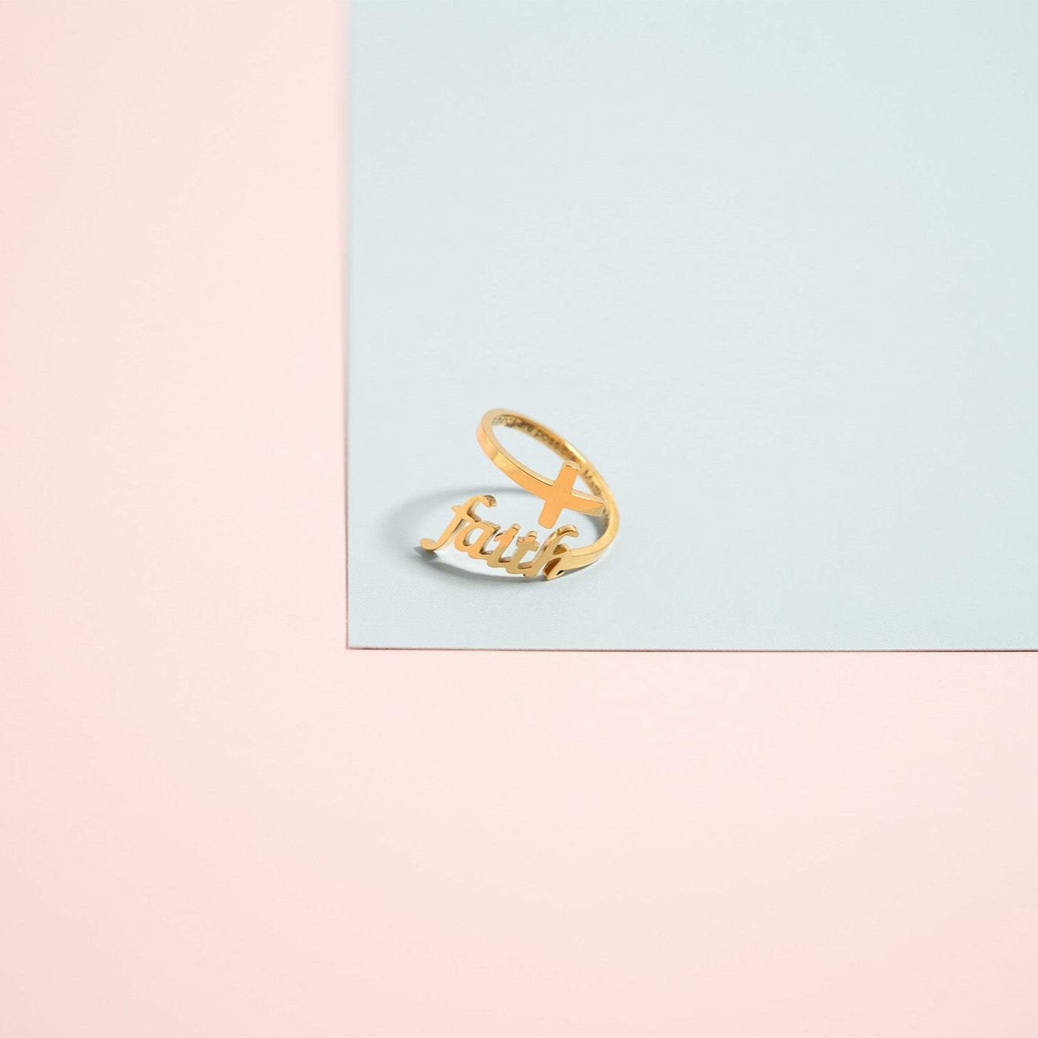 18K Gold PVD Stainless Steel Adjustable "Faith" Ring