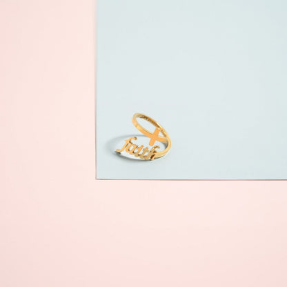 18K Gold PVD Stainless Steel Adjustable "Faith" Ring