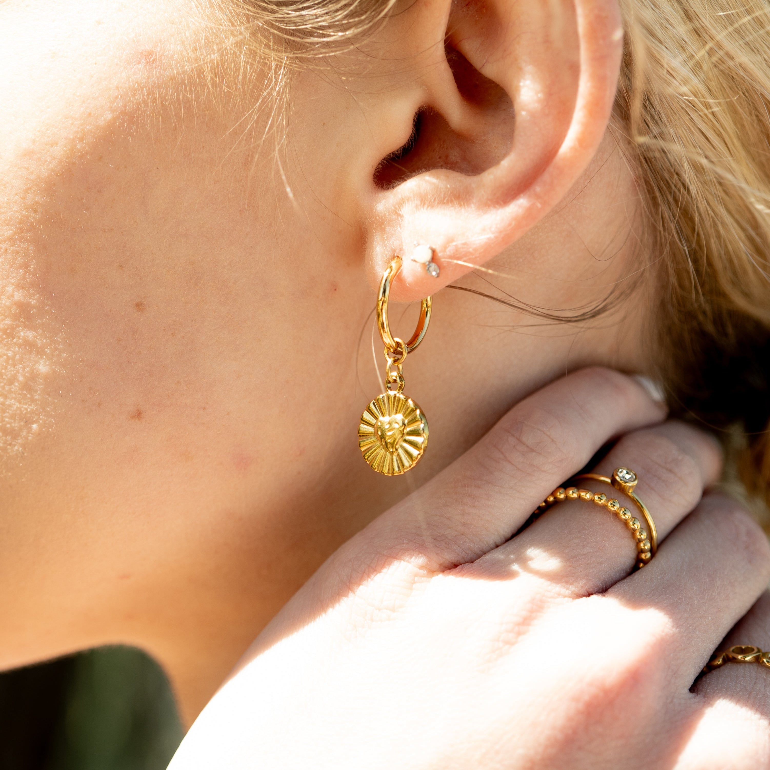 18K Gold PVD Sunburst Heart Huggie Earring