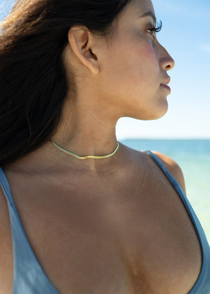18K Gold PVD Stainless Steel Herringbone Chain Necklace