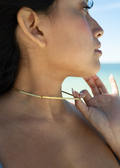 18K Gold PVD Stainless Steel Herringbone Chain Necklace